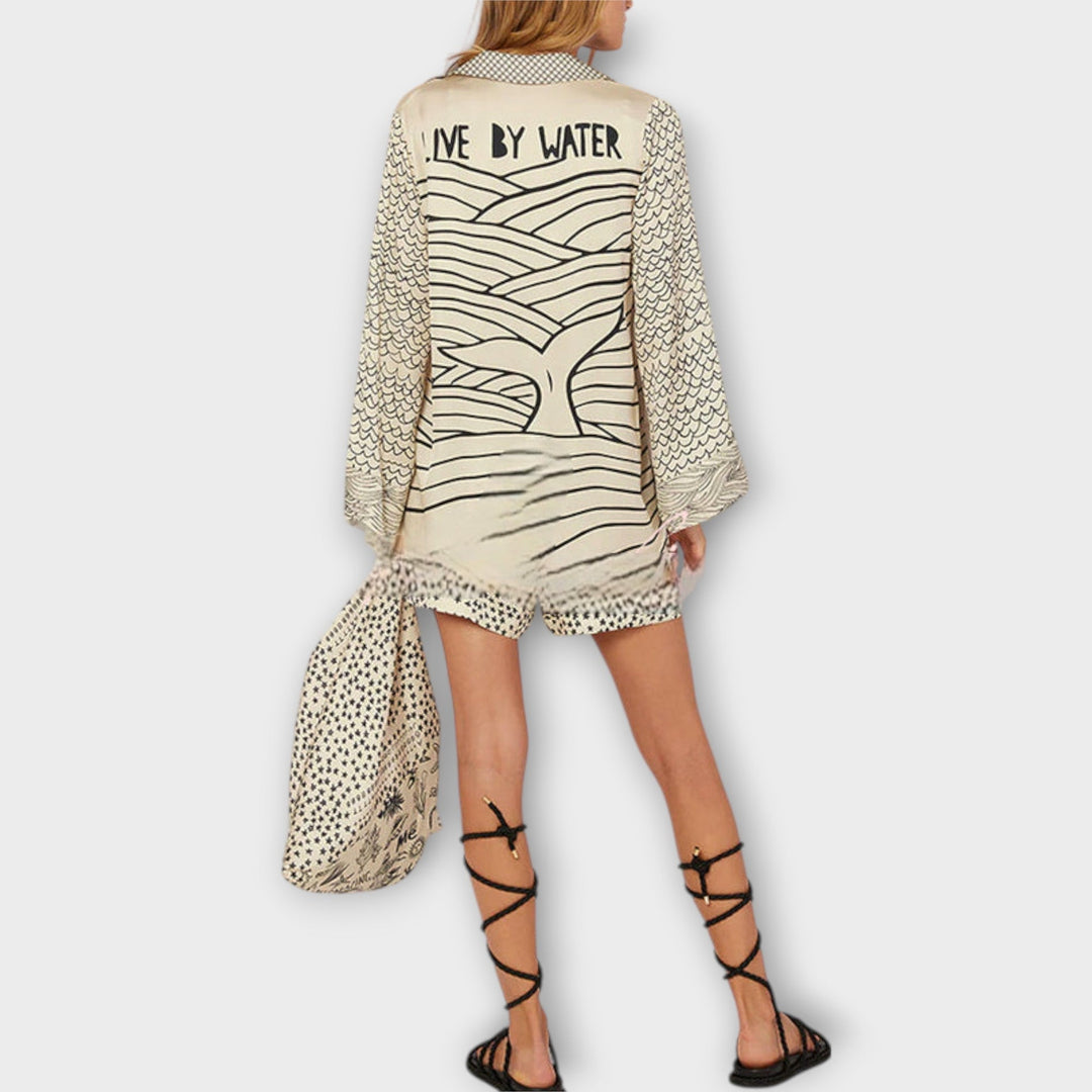 Liv - Water Satin Tassel Shirt and Shorts Set