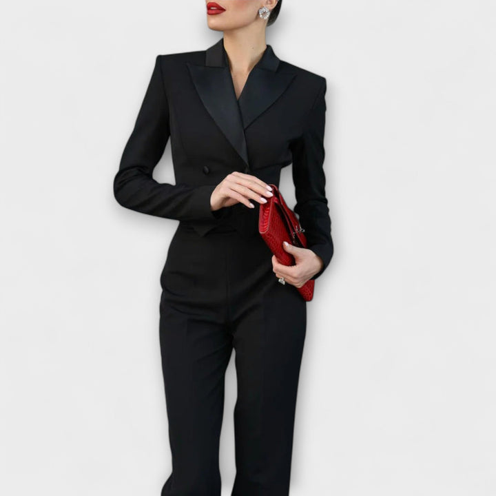 Noa - Black Pearl-Embellished Backless Short Blazer Set