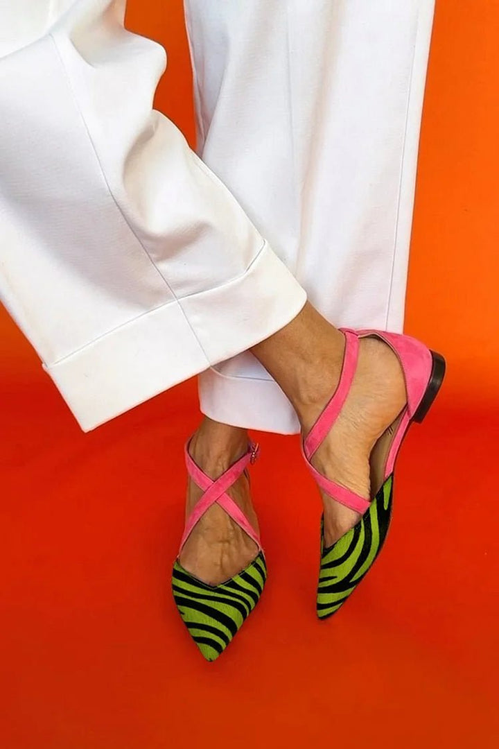Alana | Zebra Print Cross - Strap Flats - Barbara benjamin new york