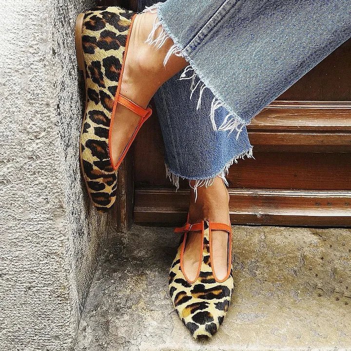 Alina | Leopard T - Strap Flats - Barbara benjamin new york