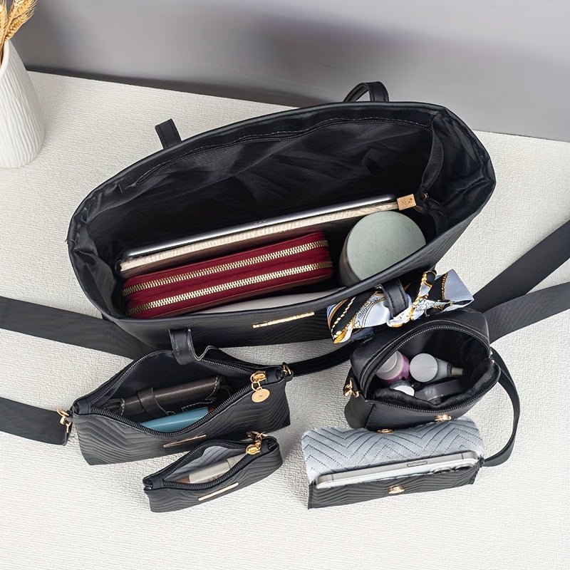 Amanda | Wave - Embroidered 5 - Piece Bag Set with Scarf - Barbara & Late Benjamin