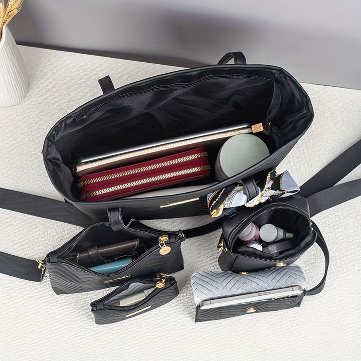 Amanda | Wave - Embroidered 5 - Piece Bag Set with Scarf - Barbara & Late Benjamin