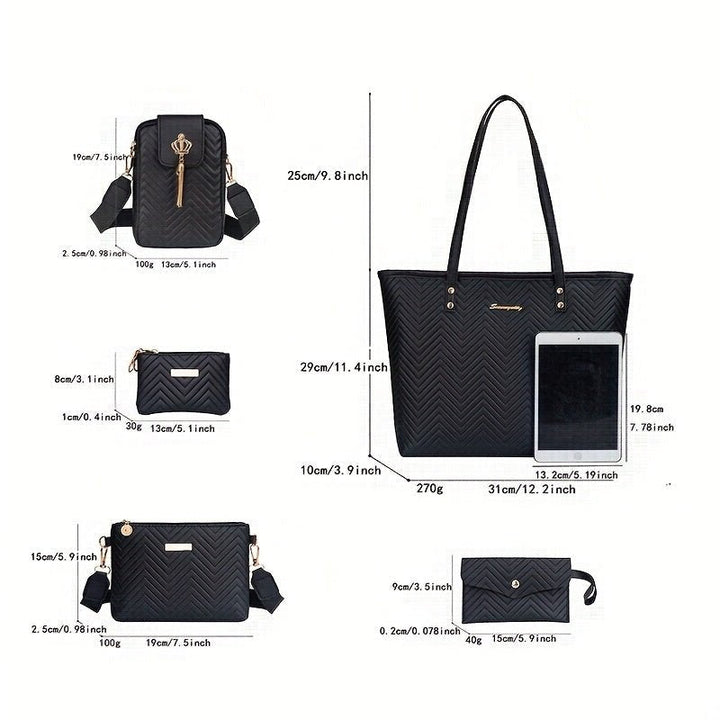 Amanda | Wave - Embroidered 5 - Piece Bag Set with Scarf - Barbara & Late Benjamin