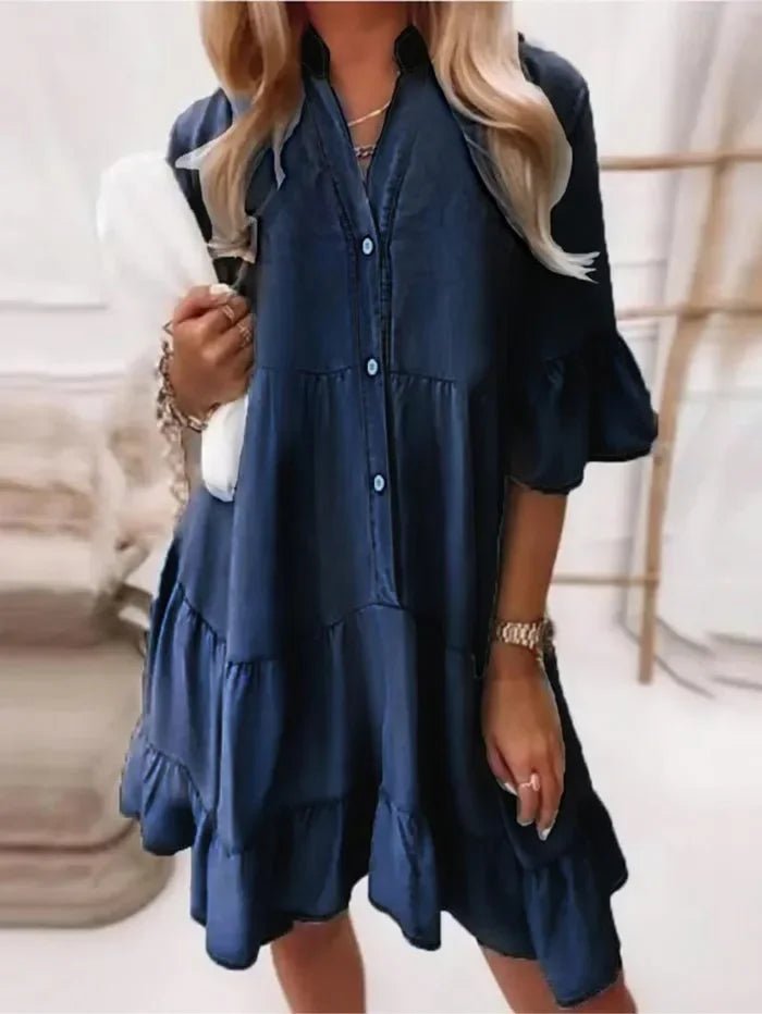 Amy | Ruffle Denim Dress - Barbara & Late Benjamin