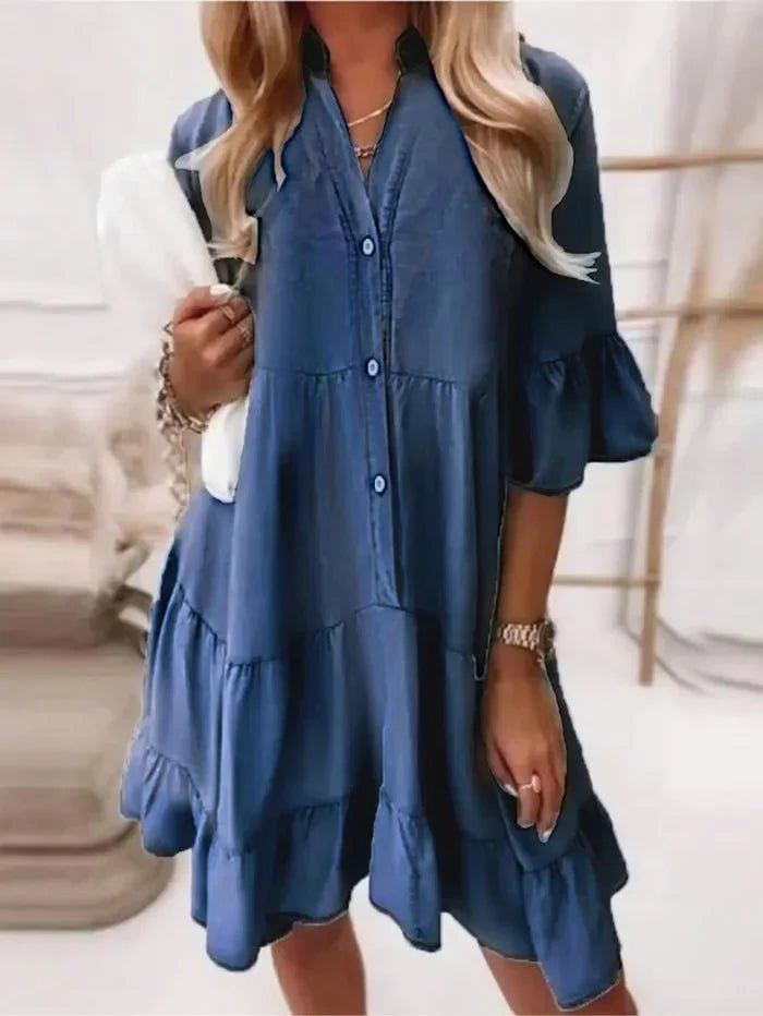 Amy | Ruffle Denim Dress - Barbara & Late Benjamin