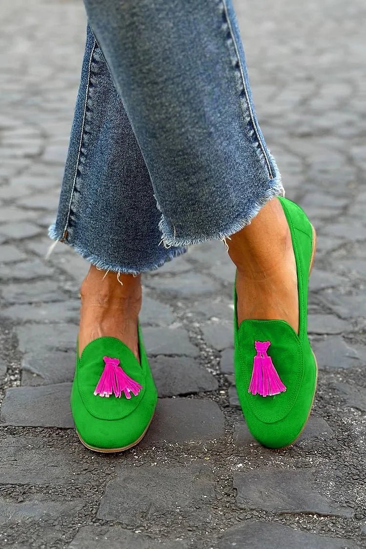 April | Green Loafer With Fuchsia Tassel - Barbara benjamin new york