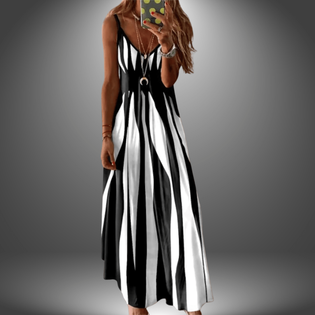 Aria - Elegant Sleeveless Stripe Printed Long Dress - Barbara & Late Benjamin