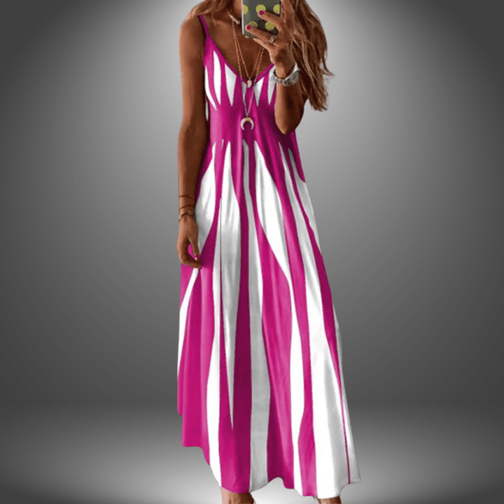 Aria - Elegant Sleeveless Stripe Printed Long Dress - Barbara & Late Benjamin