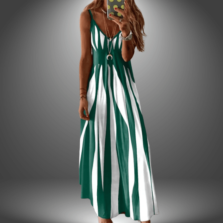 Aria - Elegant Sleeveless Stripe Printed Long Dress - Barbara & Late Benjamin