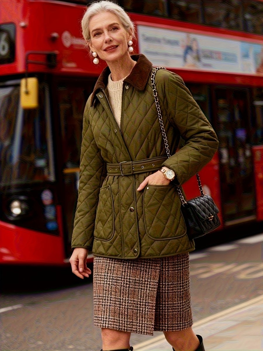 Avery Olive Green Quilted Jacket with Belt - Barbara & Late Benjamin