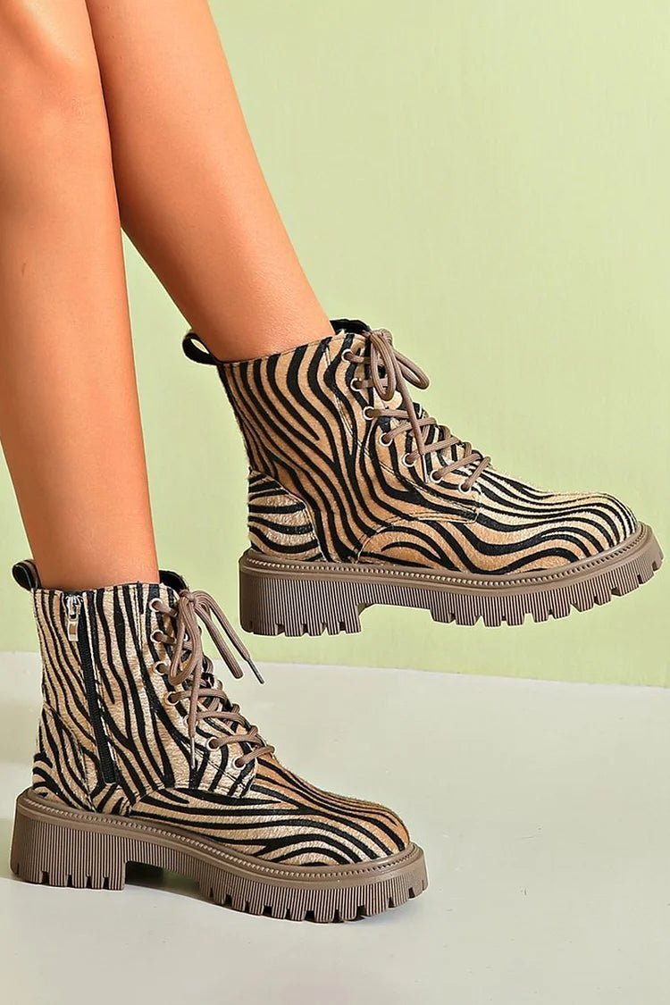 Blair | Zebra Print Lace - Up Boots - Barbara benjamin new york