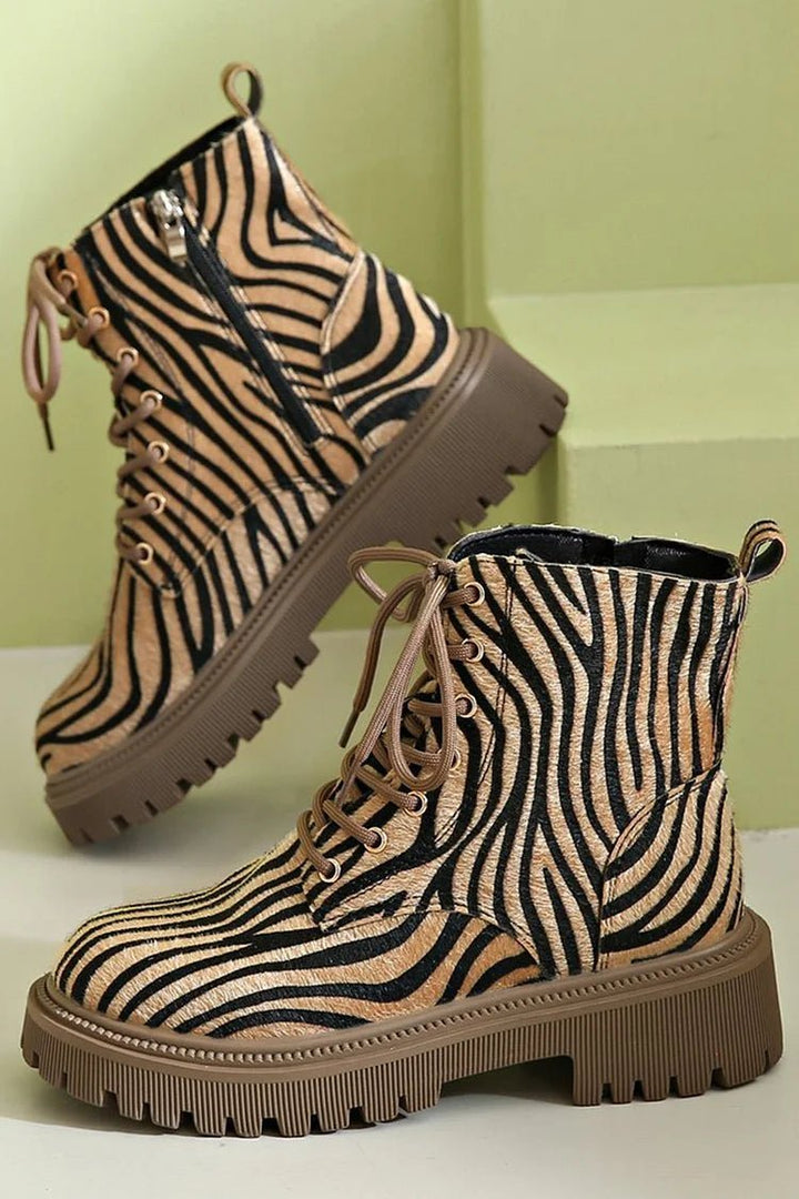 Blair | Zebra Print Lace - Up Boots - Barbara benjamin new york