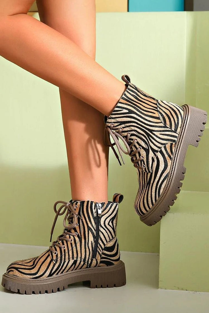 Blair | Zebra Print Lace - Up Boots - Barbara benjamin new york