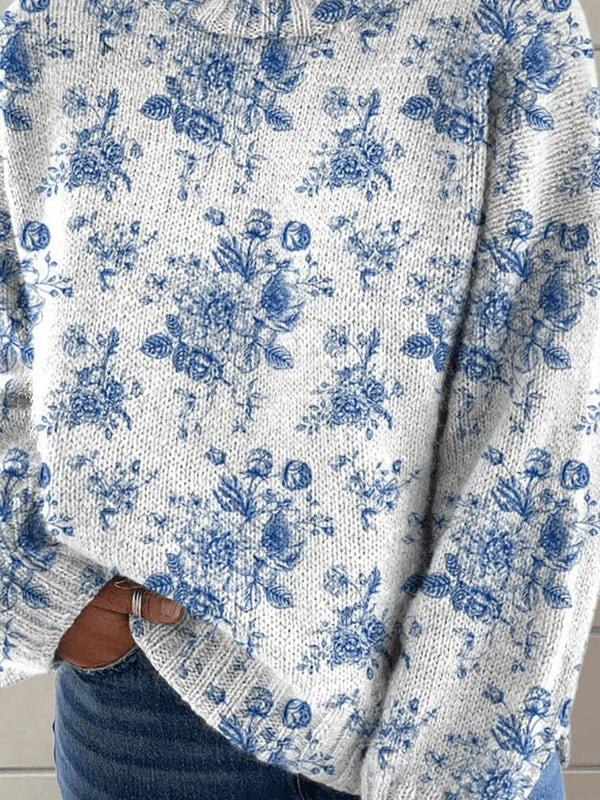 Blue Blossom Knit Turtleneck Sweater - Barbara benjamin new york