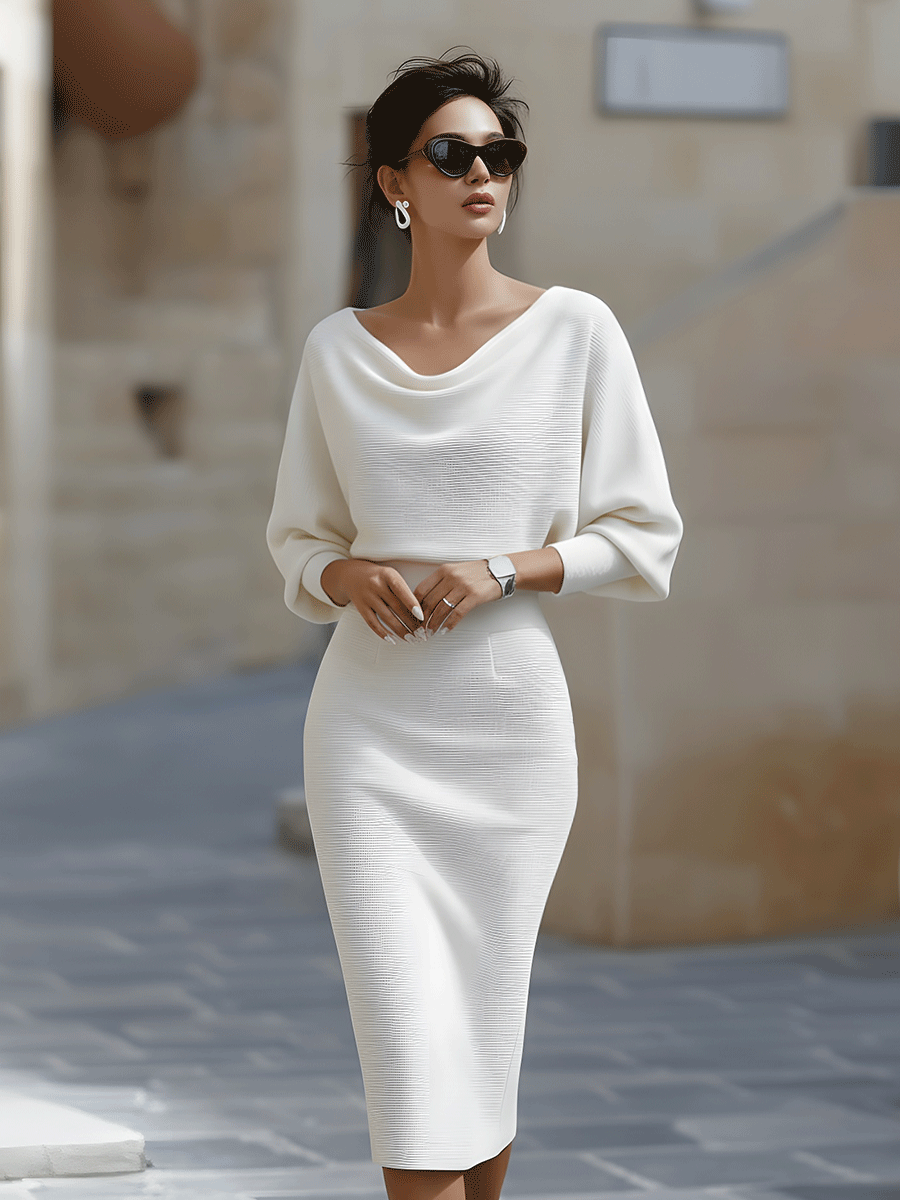 Brielle | Draped Elegant Midi Dress - Barbara & Late Benjamin
