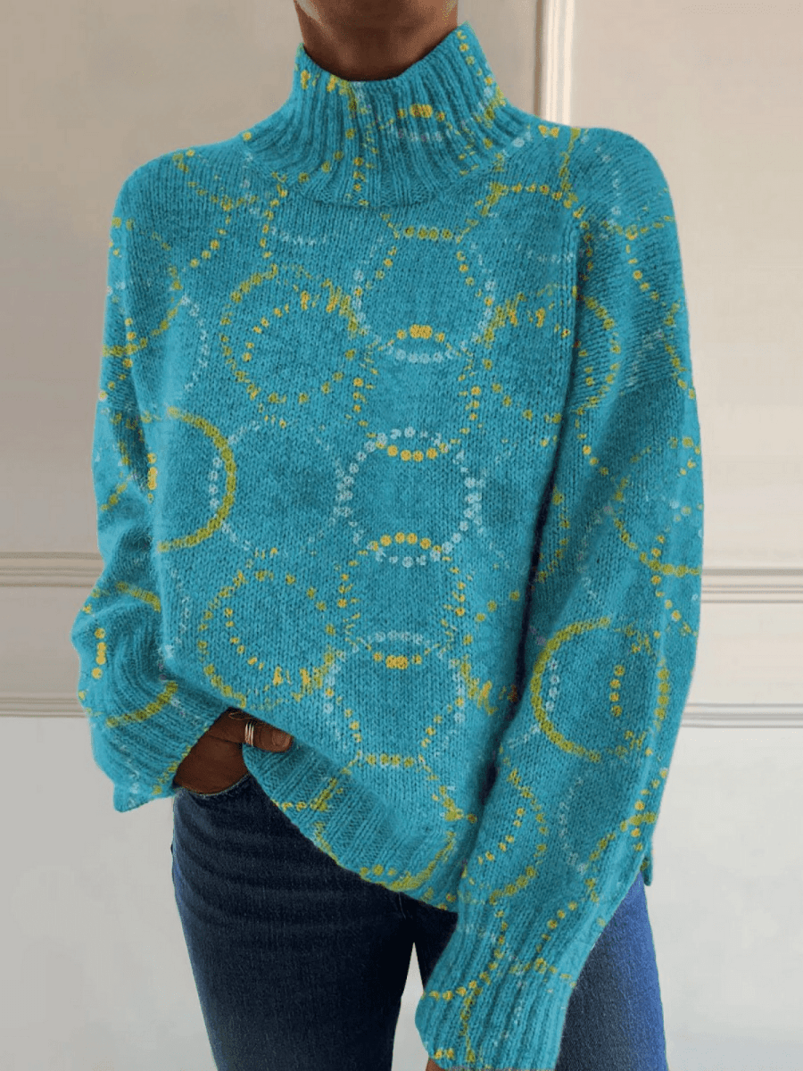 Bright Circle Art Print Knit Turtleneck Pullover Sweater - Barbara benjamin new york