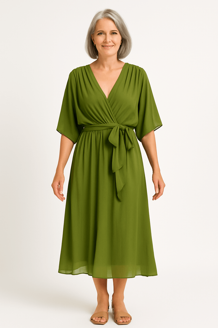 Claire™ | Tie - Waist Midi Dress - Barbara & Late Benjamin