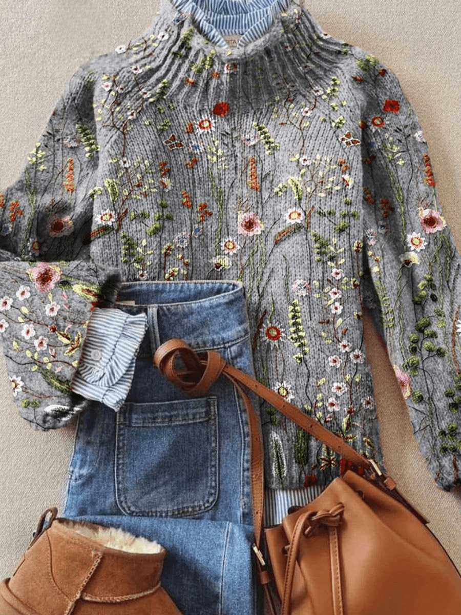 Classic Vintage Floral Knit Sweater - Barbara benjamin new york