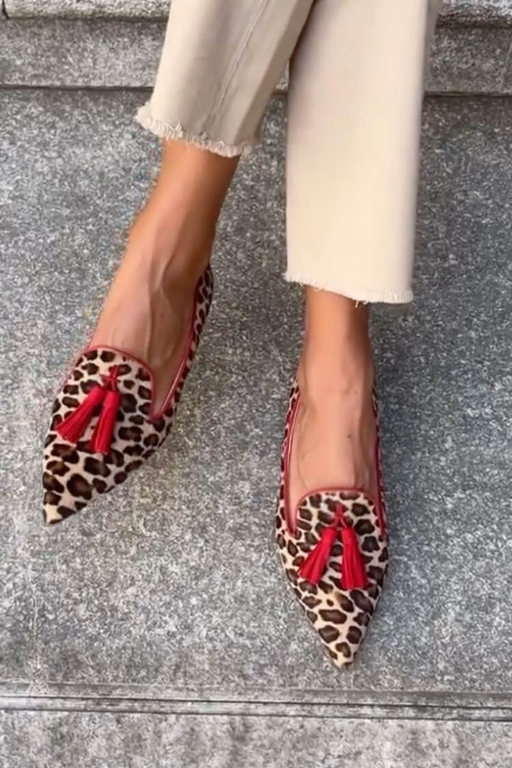 Daphne | Pointed Loafer With Red Tassels - Barbara benjamin new york