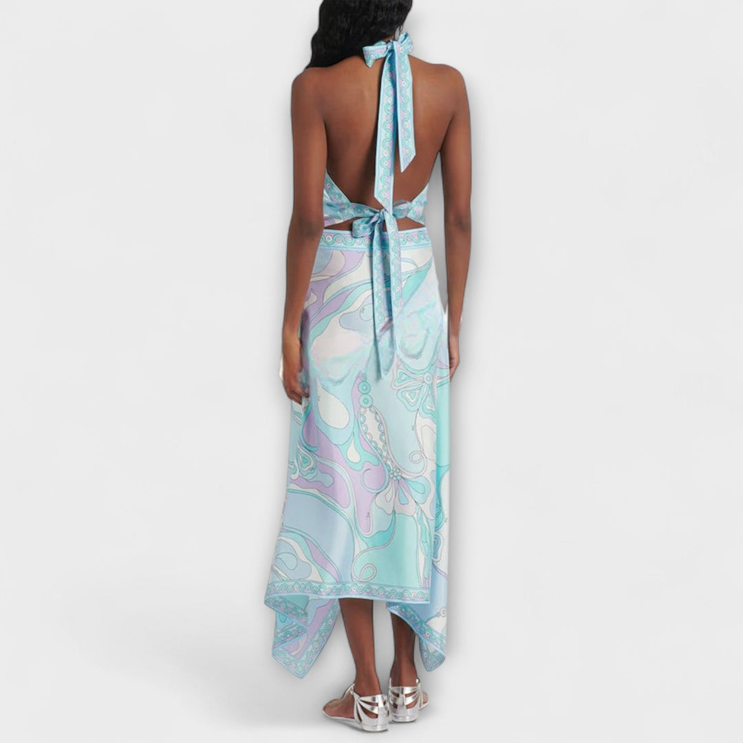 Everly - Halter Top and Asymmetrical Midi Skirt Set