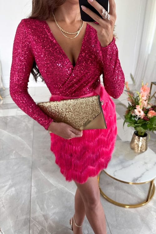 Elegant Sequin Cocktail Dress with Long Sleeves - Barbara & Late Benjamin