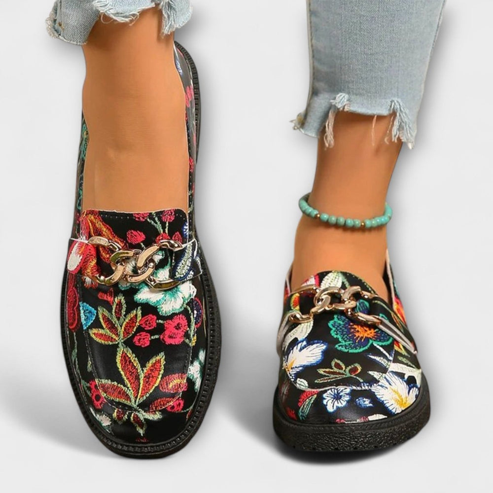 Elena | Floral Multicolored Moccasins - Barbara benjamin new york