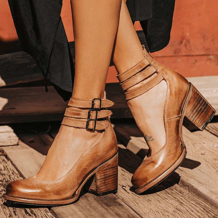 Elsa | Vintage Leather Strap Heels - Barbara benjamin new york