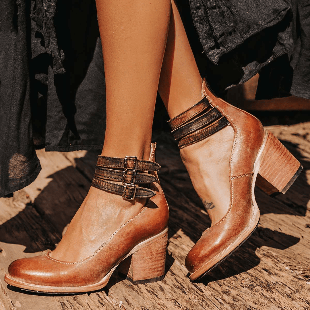 Elsa | Vintage Leather Strap Heels - Barbara benjamin new york