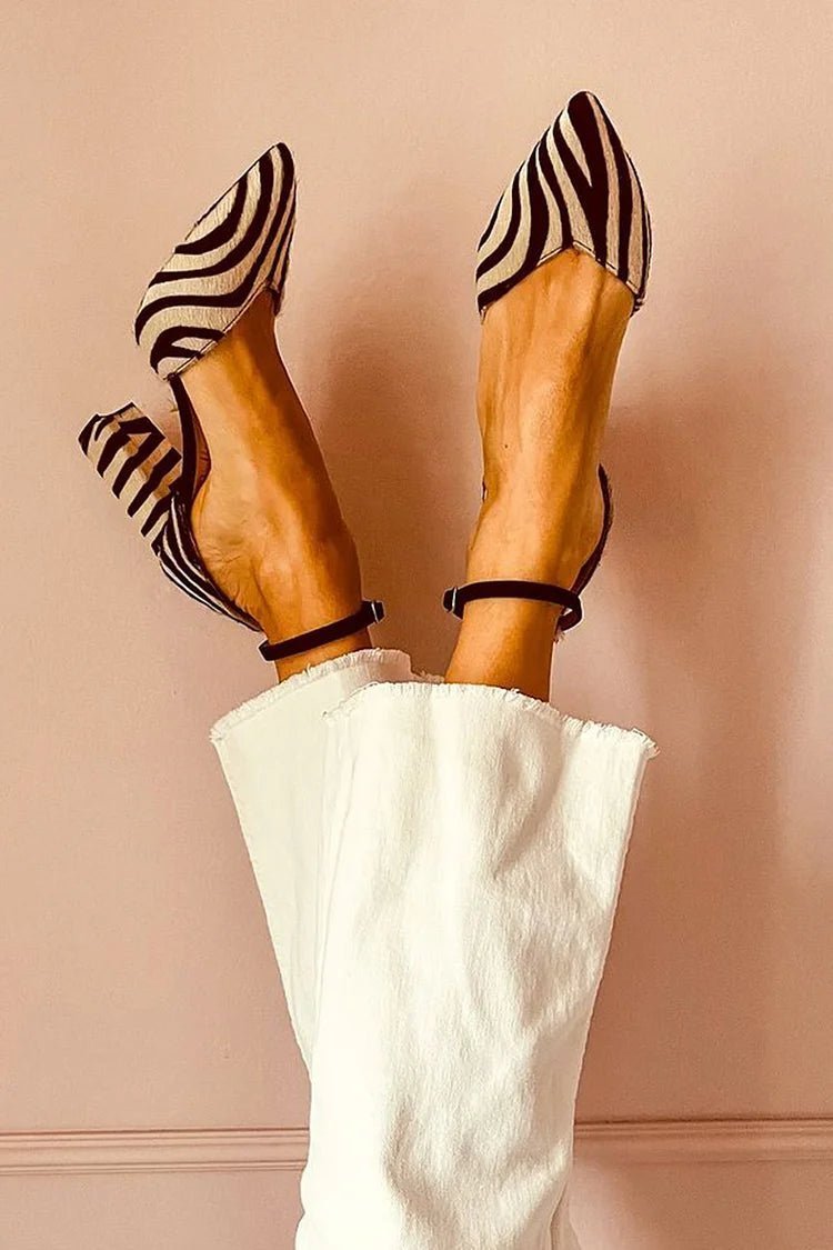 Faith | Zebra - Print Pointed Toe Pumps With Ankle Strap - Barbara benjamin new york