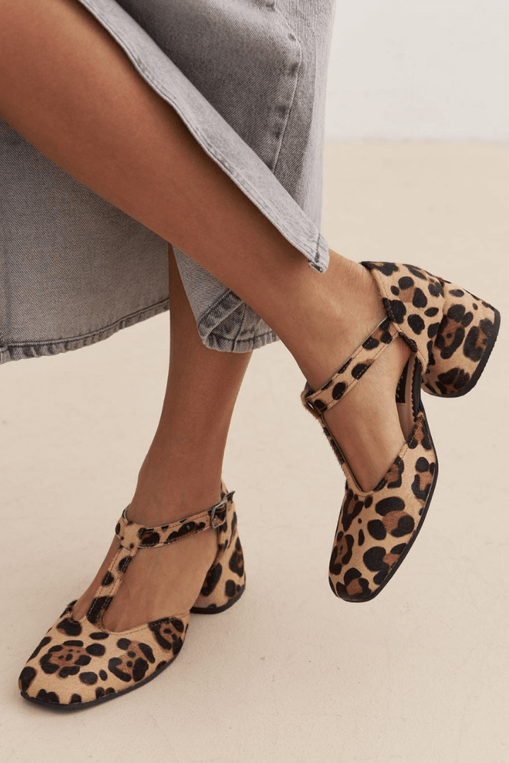 Gianna | Leopard T - Strap Block Heels - Barbara benjamin new york