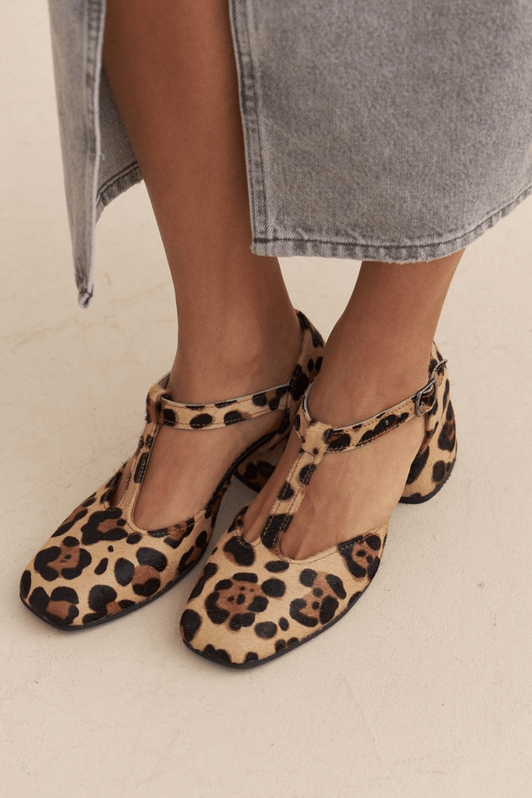 Gianna | Leopard T - Strap Block Heels - Barbara benjamin new york