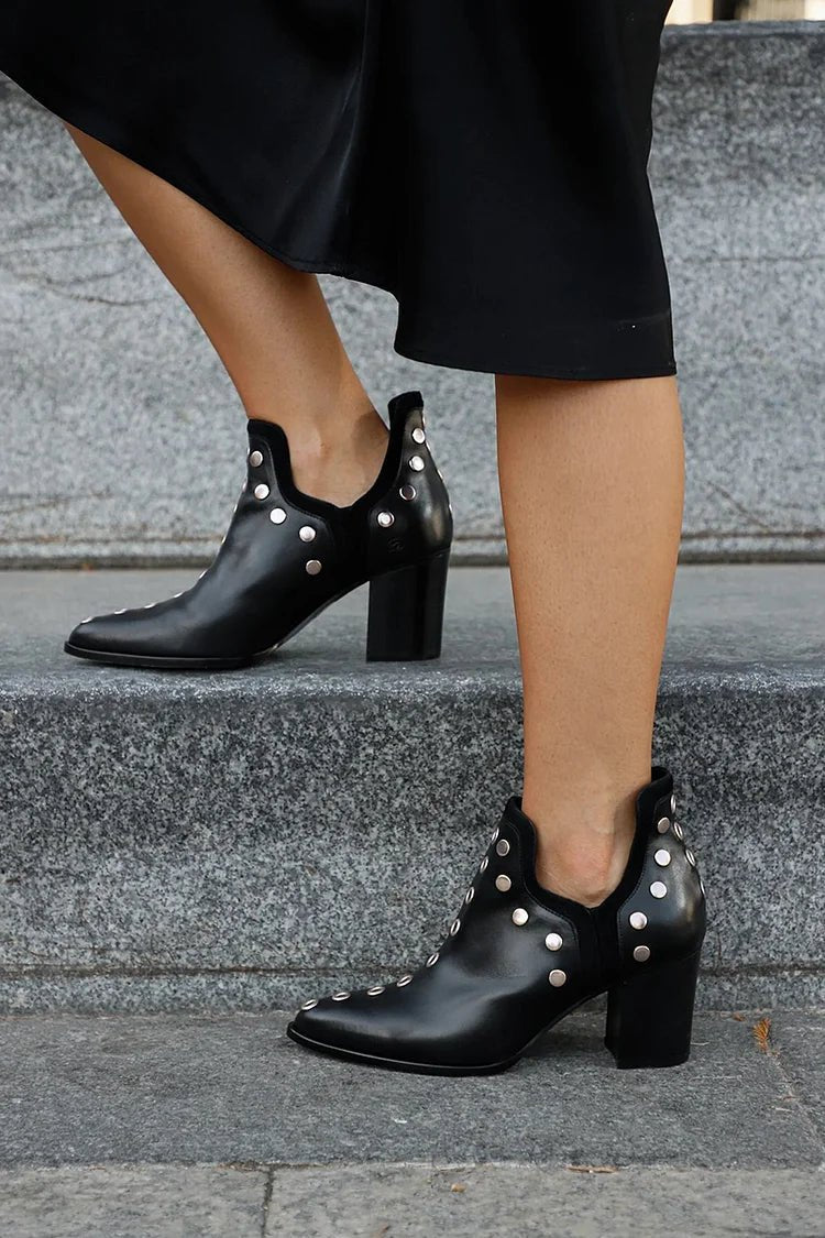 Giselle | Studded Ankle Boot With Wide Heel - Barbara benjamin new york