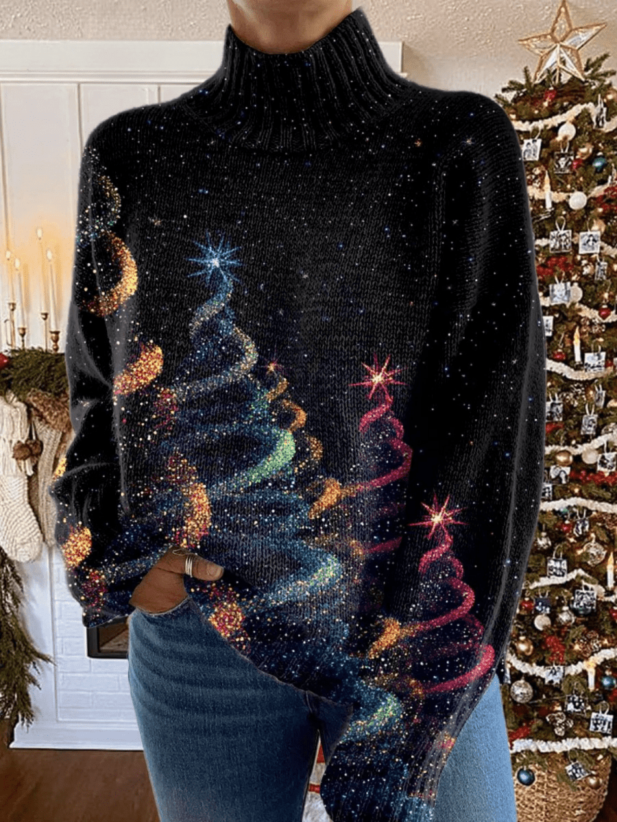 Glitter Christmas Tree Knit Turtleneck Sweater - Barbara benjamin new york