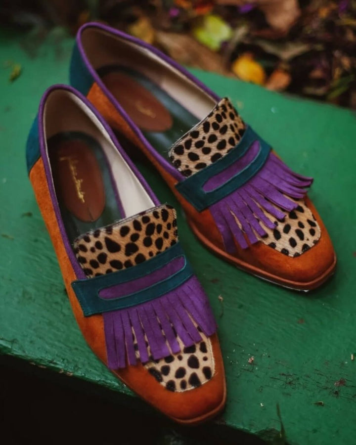Hallie | Loafer With Fringes And Animal Print - Barbara benjamin new york