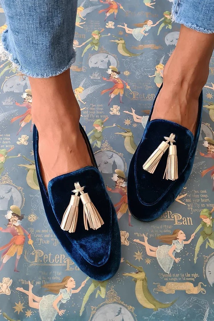 Hannah | Midnight Elegance Loafers with Champagne Tassels - Barbara benjamin new york
