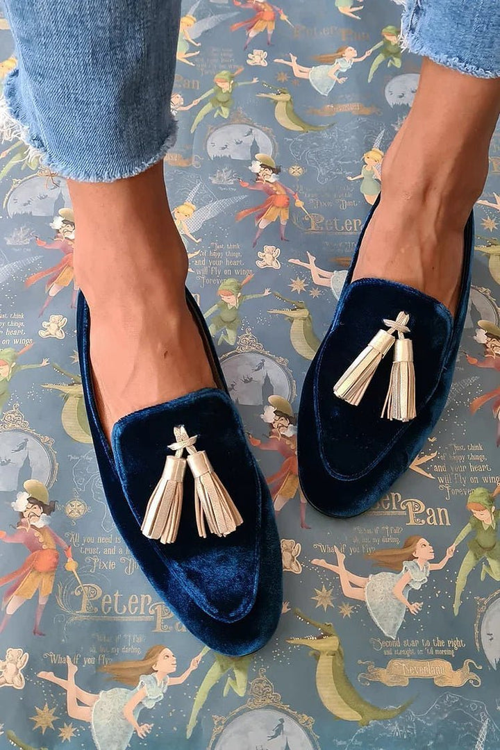 Hannah | Midnight Elegance Loafers with Champagne Tassels - Barbara benjamin new york