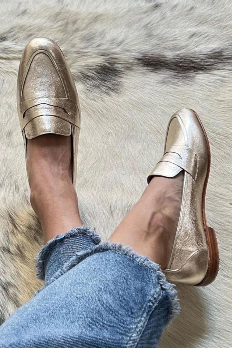 Ingrid | Shiny Light Gold Loafer - Barbara benjamin new york