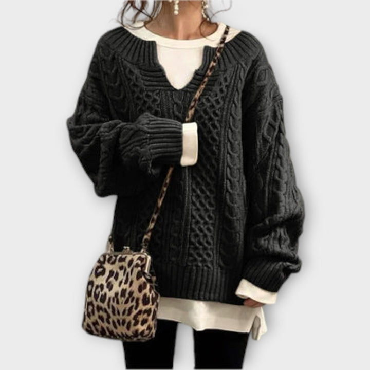 Julia | Oversized Knit Sweater with Cable Pattern - Barbara benjamin new york