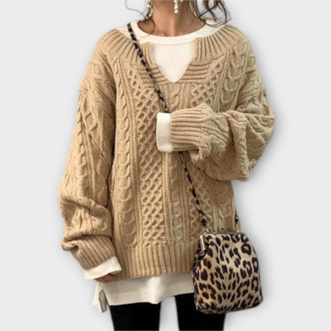 Julia | Oversized Knit Sweater with Cable Pattern - Barbara benjamin new york