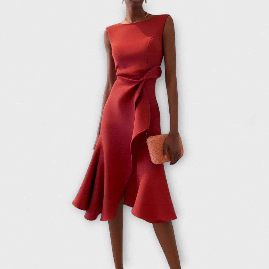 Juliette – Asymmetrical Draped Midi Dress - Barbara & Late Benjamin