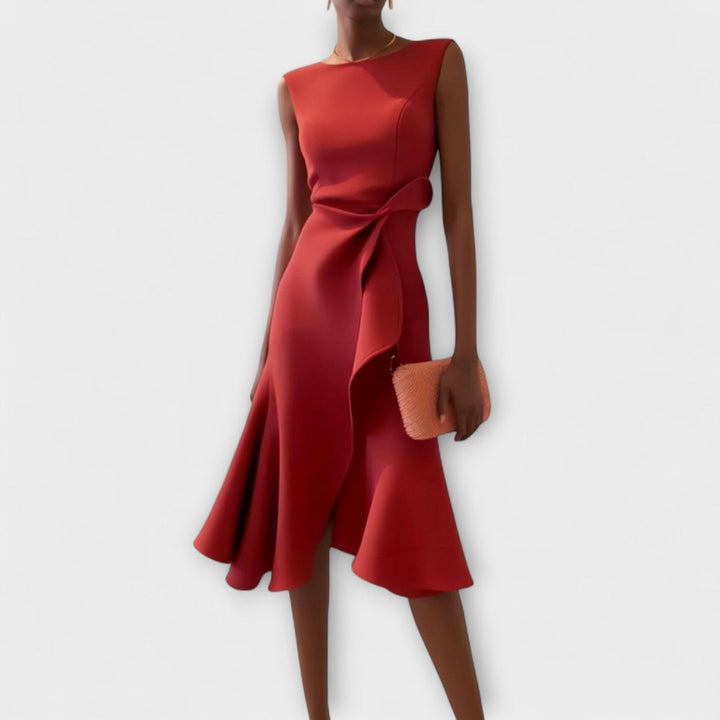 Juliette – Asymmetrical Draped Midi Dress - Barbara & Late Benjamin