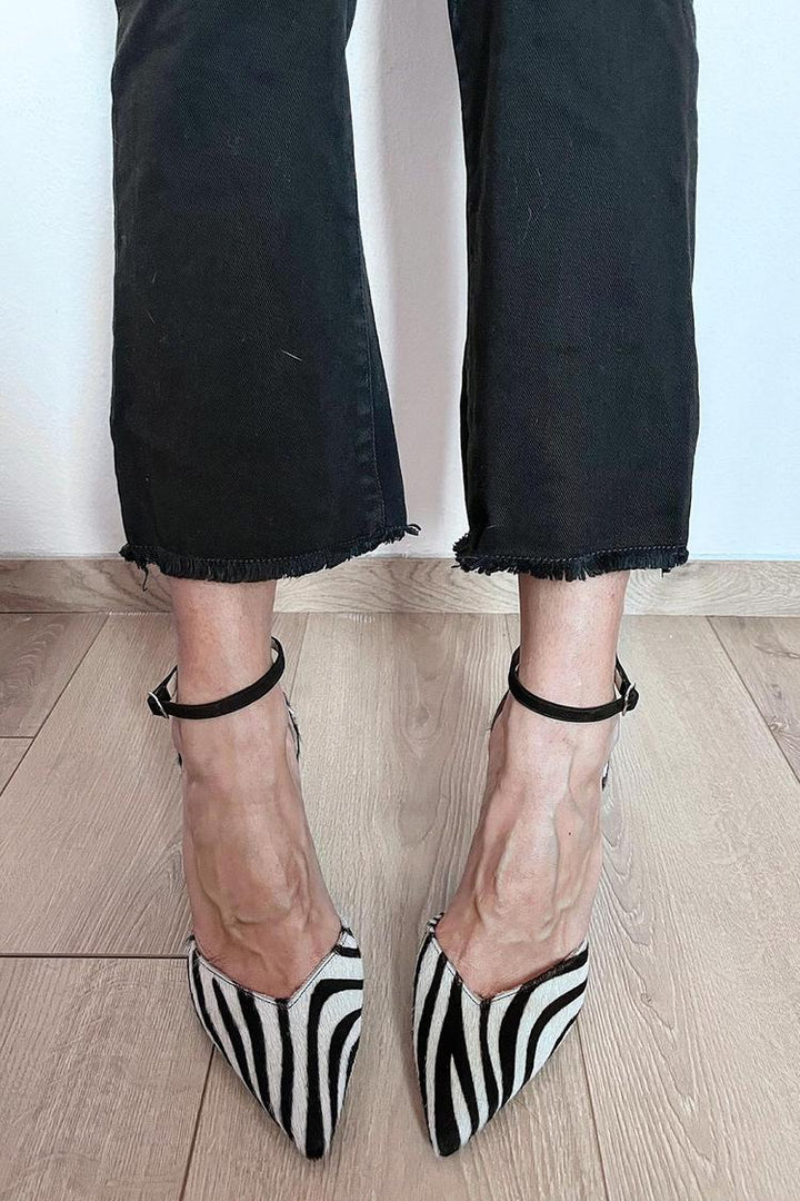 Lydia | Zebra Print Pumps With Ankle Strap - Barbara benjamin new york