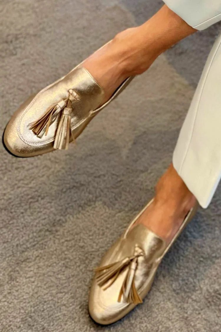 Naomi | Gold Mocassin With Tassels - Barbara benjamin new york