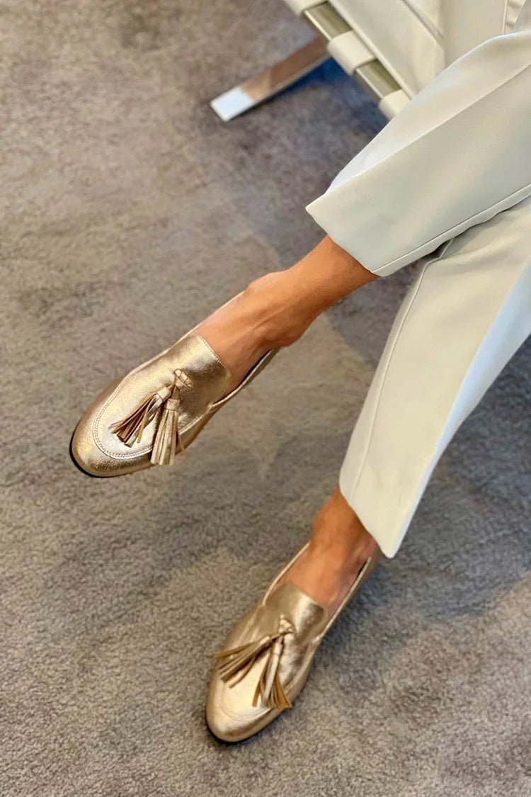 Naomi | Gold Mocassin With Tassels - Barbara benjamin new york