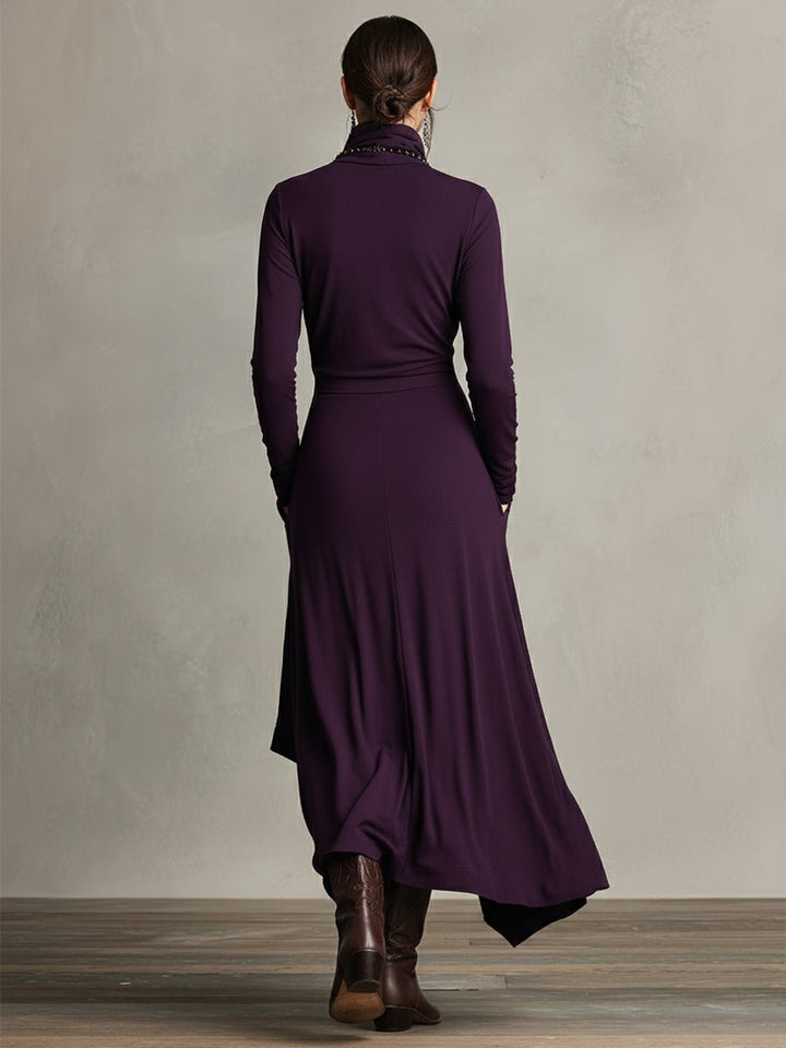 Natalia | Asymmetrical Maxi Knit Dress with Roll Neck - Barbara & Late Benjamin