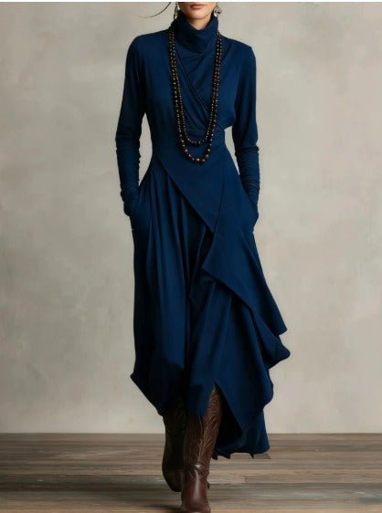 Natalia | Asymmetrical Maxi Knit Dress with Roll Neck - Barbara & Late Benjamin