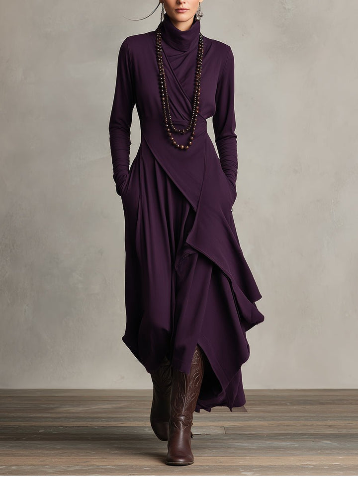 Natalia | Asymmetrical Maxi Knit Dress with Roll Neck - Barbara & Late Benjamin