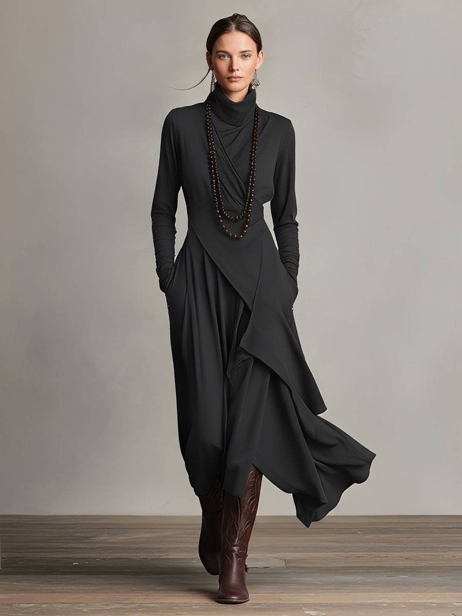 Natalia | Asymmetrical Maxi Knit Dress with Roll Neck - Barbara & Late Benjamin