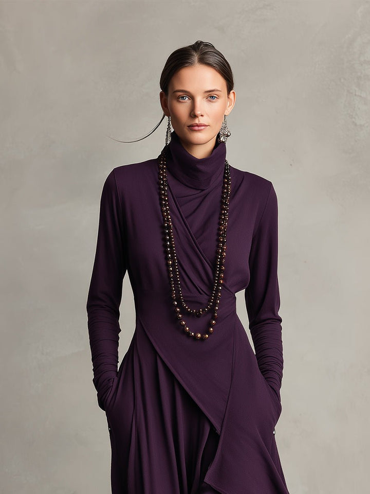 Natalia | Asymmetrical Maxi Knit Dress with Roll Neck - Barbara & Late Benjamin