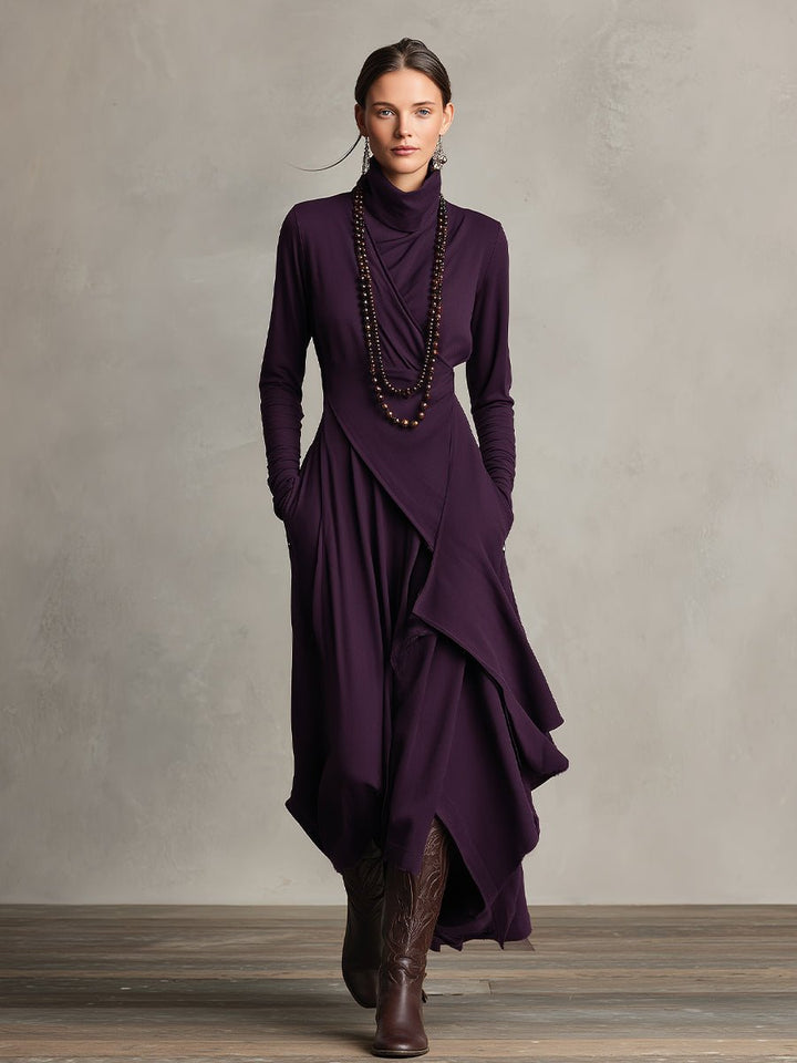 Natalia | Asymmetrical Maxi Knit Dress with Roll Neck - Barbara & Late Benjamin